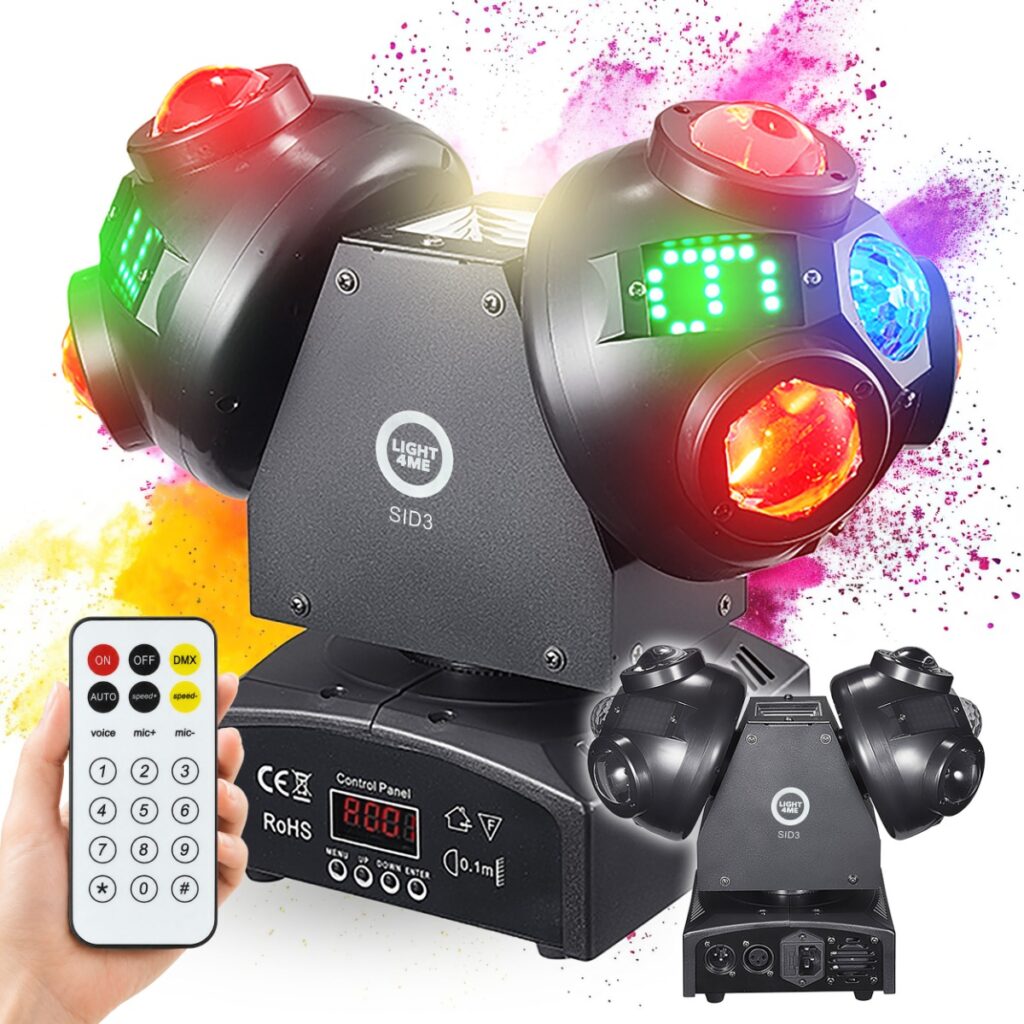 LIGHT4ME SID3 ruchomy multiefekt oświetleniowy 4w1 LED DMX efekt beam 24x3W R/G/B/W Magic Ball 2x10W RGBW Color Module 40x0,2W RGB White Strobe 10W CW